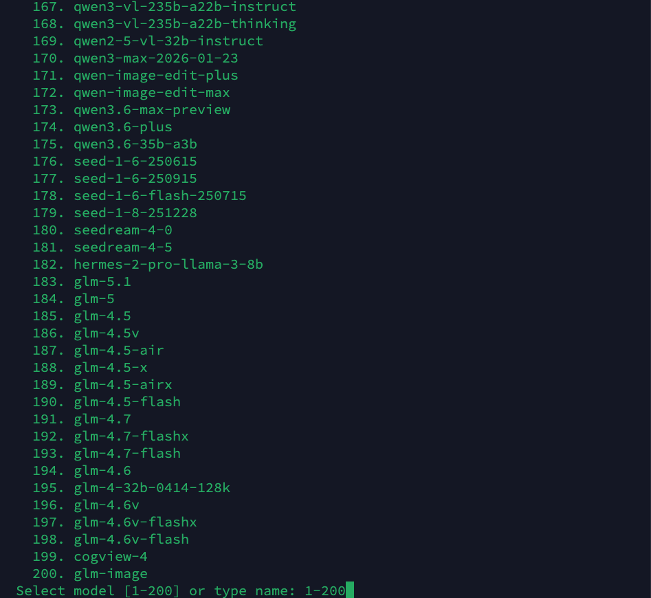 Model Selection List
