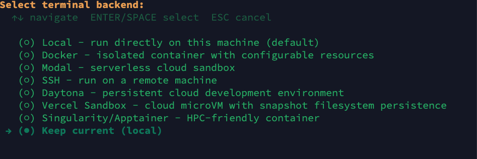 Terminal Backend Selection